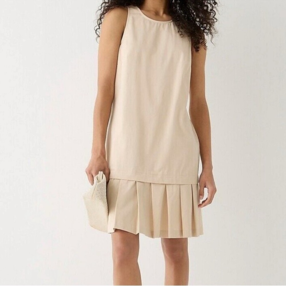 NWT JCrew Pleated Hem Shift Dress Tan Brown Women’s Medium Preppy Academia
